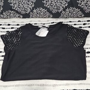 Gottex Black Short Sleeve Top with Cut-Out Sleeves